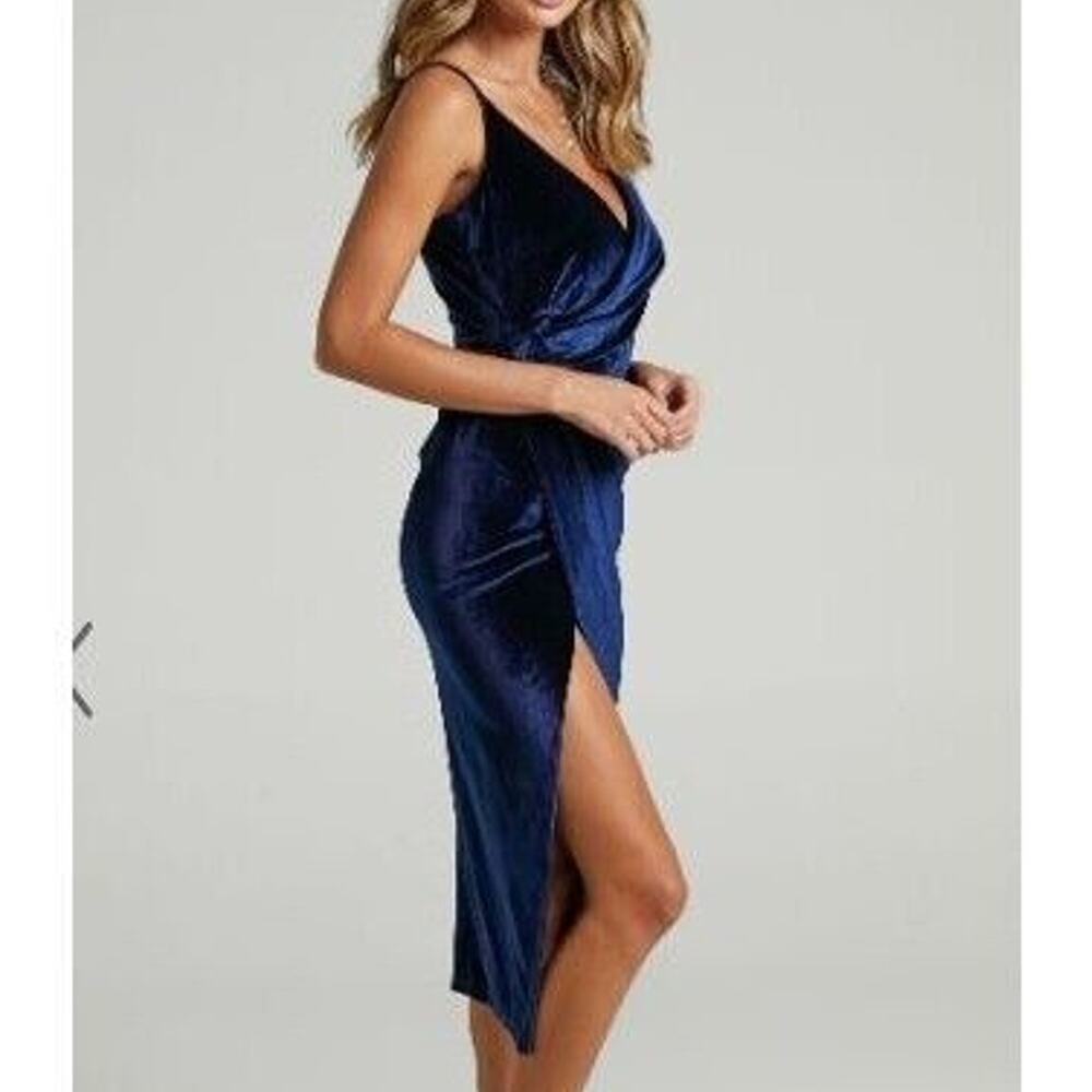 Showpo Womens Velvet Loving Blind Mini Dress Sz 10 Navy Wedding Guest Whimsygoth